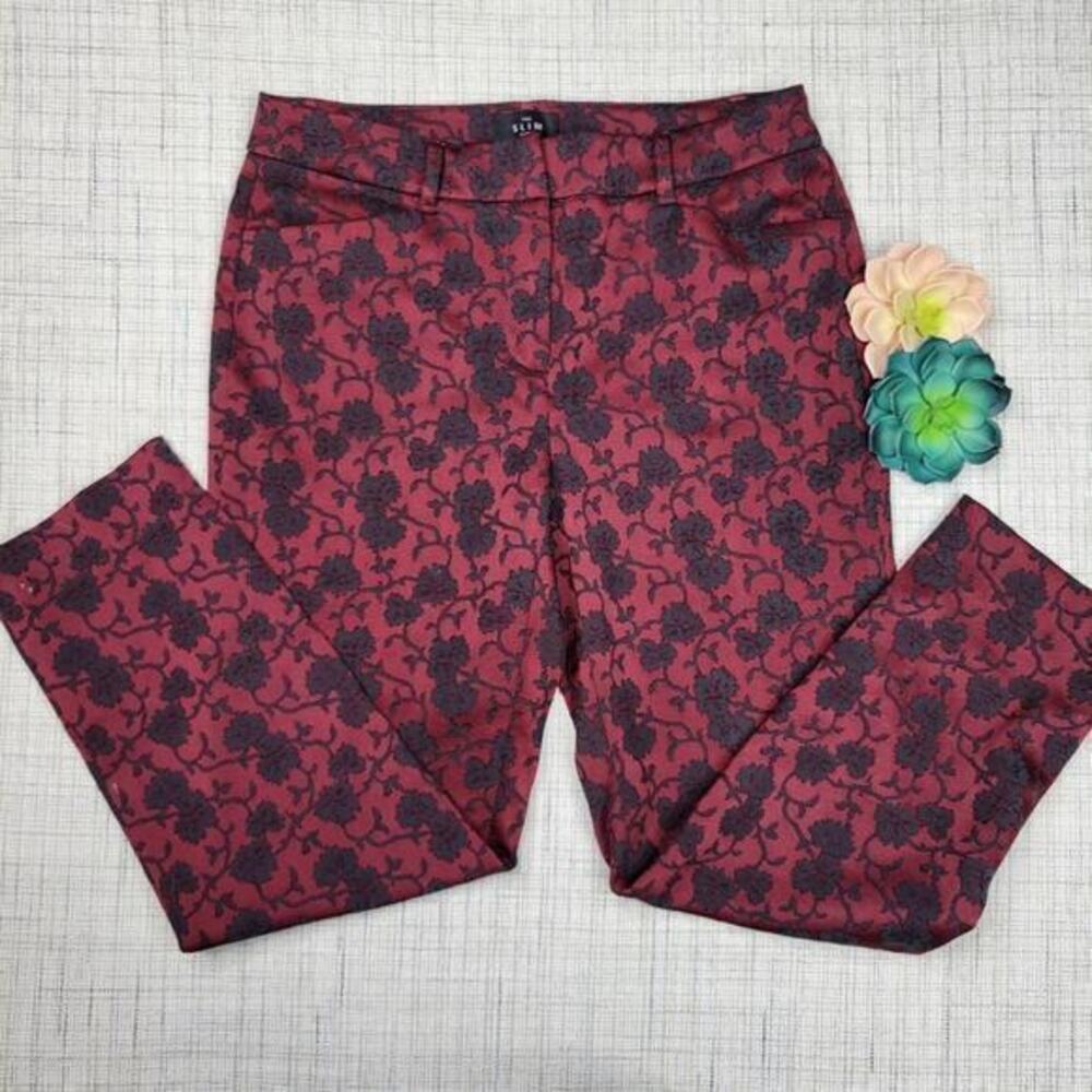 5/$25 White House Black‎ Market Jacquard Slim Maroon Floral Ankle Pant 2S